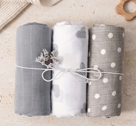 3-Pack Silky-Soft Cotton Muslin Swaddles - Hearts & Dots