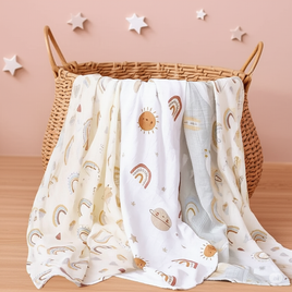 4-Pack Silky-Soft Bamboo Muslin Swaddles - Dreamy Skies