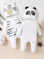 4PC Baby Romper Set - Panda & Zebra