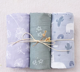 3-Pack Silky-Soft Bamboo Muslin Swaddles - Cactus & Llama (Large)