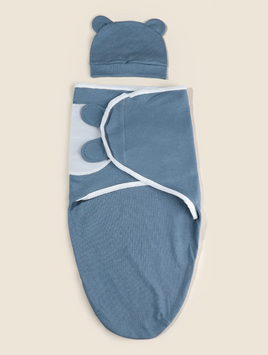 2pc Solid Colour Baby Swaddling Blanket - Blue