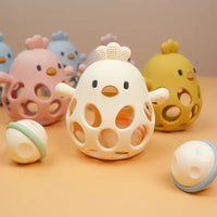 Silicone Chick Teething Toy with Rattle - Beige
