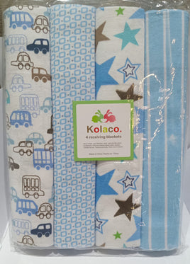 4 Pcs Cotton Baby Receiving Blanket - Cars & Stars