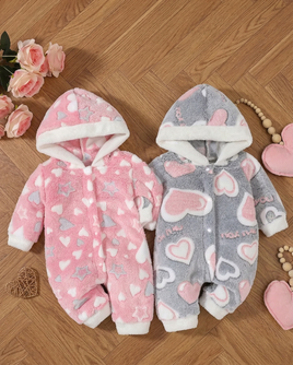 2pc Baby Winter Romper Set - Hearts