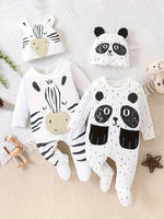 4PC Baby Romper Set - Panda & Zebra