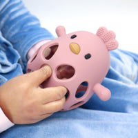 Silicone Chick Teething Toy with Rattle - Pink