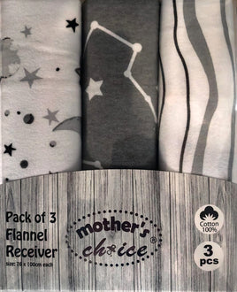 3 Pack Baby Flannel Receiver Blanket - Grey Stars