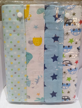 4 Pcs Cotton Baby Receiving Blanket - Cars & Animals