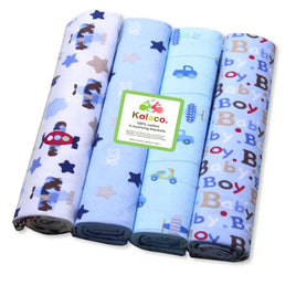 4 Pcs Cotton Baby Receiving Blanket - Stars & Planes