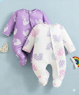 2PC Baby Romper Set - Rainbow Hearts