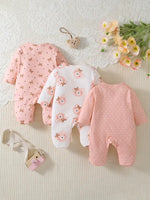 3PC Baby Girls Romper Set - Bears & Bows