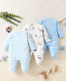 3PC Baby Romper Set - Animals Blue