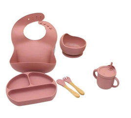 Eco-Friendly Silicone Baby Feeding Set -Dark Pink