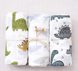 3-Pack Silky-Soft Bamboo Muslin Swaddles - Dino (Large)