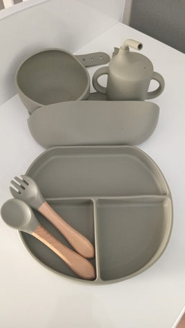 Eco-Friendly Silicone Baby Feeding Set - Khaki