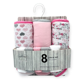 Hooded Towel & Facecloth Set (8 Pieces) - Love Pink