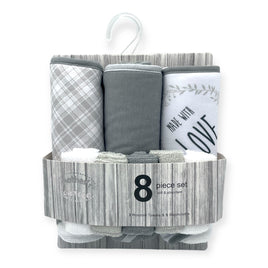 Hooded Towel & Facecloth Set (8 Pieces) - Love Grey