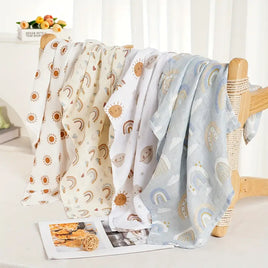 4-Pack Silky-Soft Bamboo Muslin Swaddles - Starry Rainbows