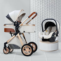 My Mom And Me - 3 in 1 Foldable Baby Stroller Travel System - Pearl White