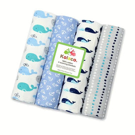 4 Pcs Cotton Baby Receiving Blanket - Whales & Anchor