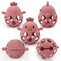 Silicone Chick Teething Toy with Rattle - Pink