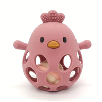 Silicone Chick Teething Toy with Rattle - Pink