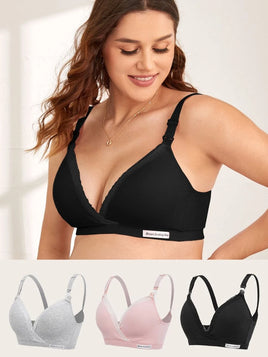 Maternity 3 Pack Contrast Lace Letter Patched Detail Bra