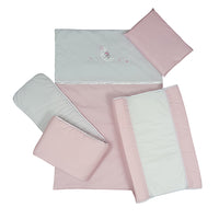 Cabbage Creek 5 Piece Baby Cot Linen Set   - Pink Bear On The Moon